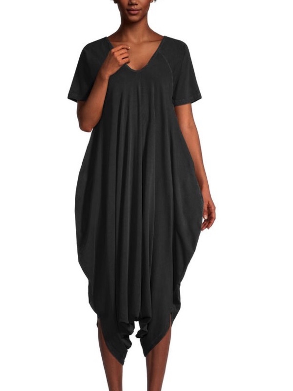World Market NWT Washed Black Knit V Neck Lounge Jumpsuit‎ with Pockets Size S/M
